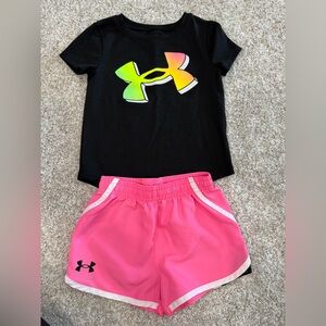 Under Armour Girls Black Shirt and Pink Shorts